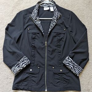 Chico's Zenergy Black Utility Jacket with Zebra Accents Size 0